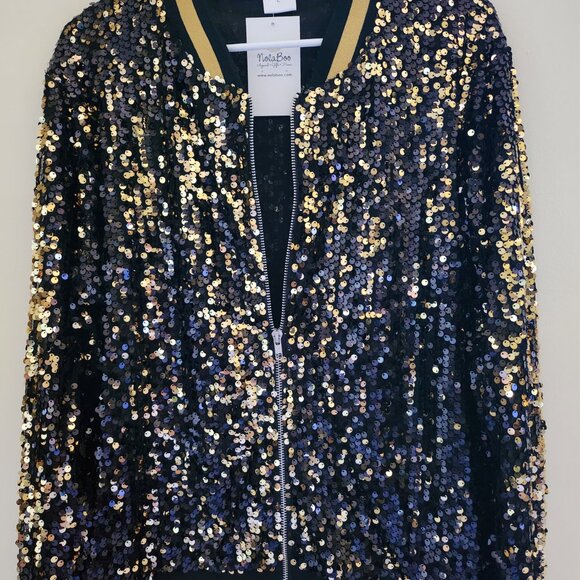 Black Sequin Bomber Jacket - Picture 2 of 3